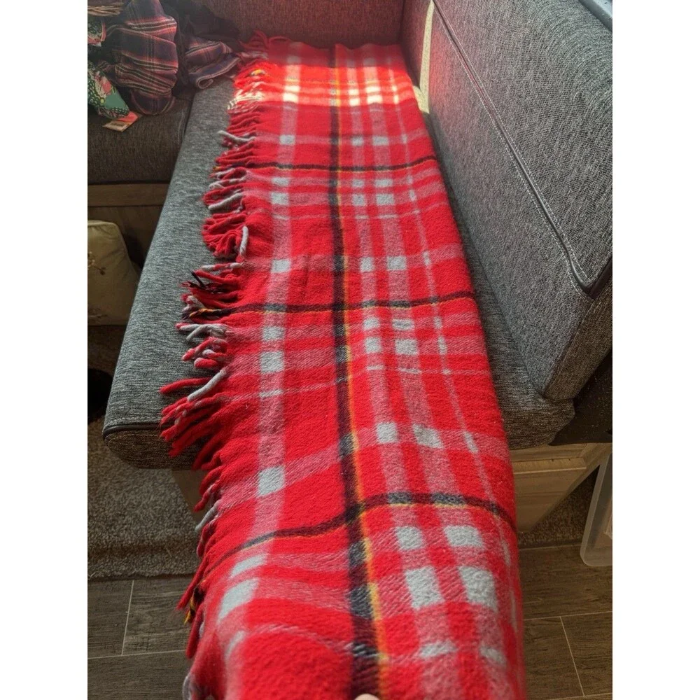 Faribo Plaid Sofa Throw Blanket w/ Fringe, Red Gray Black Yellow